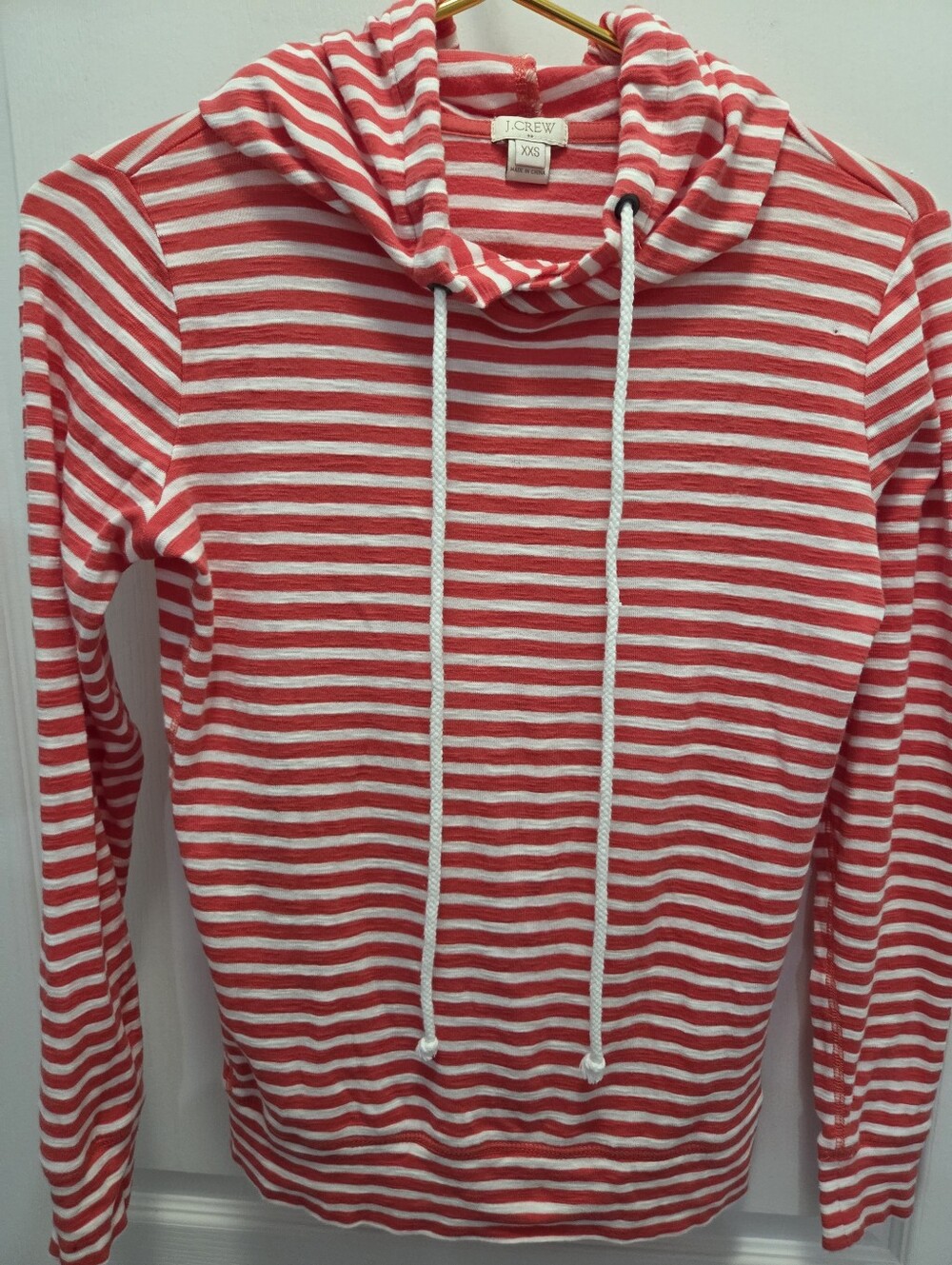 J. Crew Coral and White And Red Striped Hoodie Sz XXS